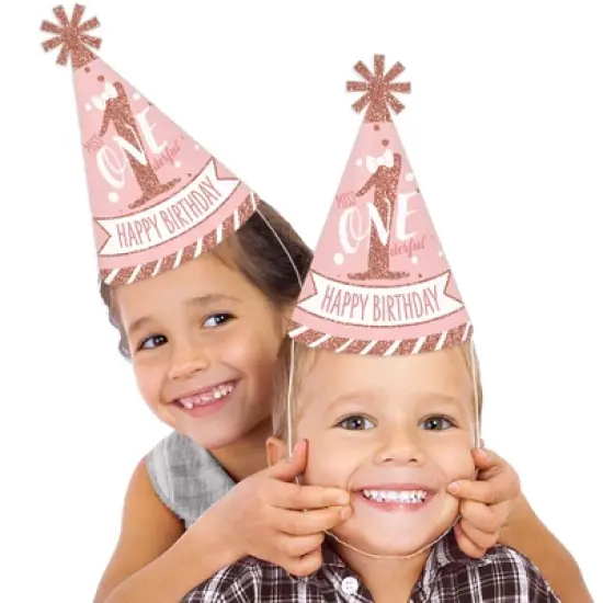 Big Dot of Happiness 1st Birthday Little Miss Onederful - Cone Happy Birthday Party Hats for Kids and Adults - Set of 8 (Standard Size) image {1}