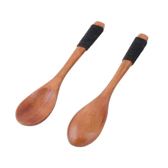Unique Bargains Wood Kitchen Cooking Salt Candy Peper Holder Spoon 15cm Length 3pcs Brown image {2}