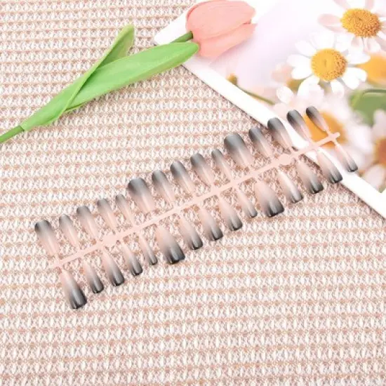 Unique Bargains Gradient Long Coffin Fake Nails Black Pink 1 Pc image {4}