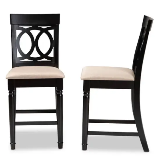 Set of 2 Verina Upholstered Wood Counter Height Barstools Sand/Espresso - Baxton Studio image {6}