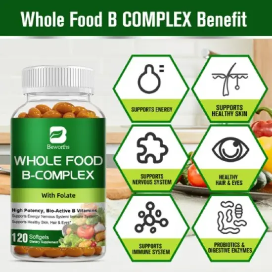 B Beworth Vitamin B Complex Capsules, Support for Immune Support, 120ct image {2}