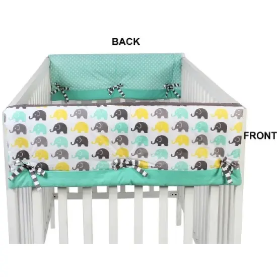 Bacati - Elephants Mint/Yellow/Gray Crib Rail Guard Covers set of 2 image {2}