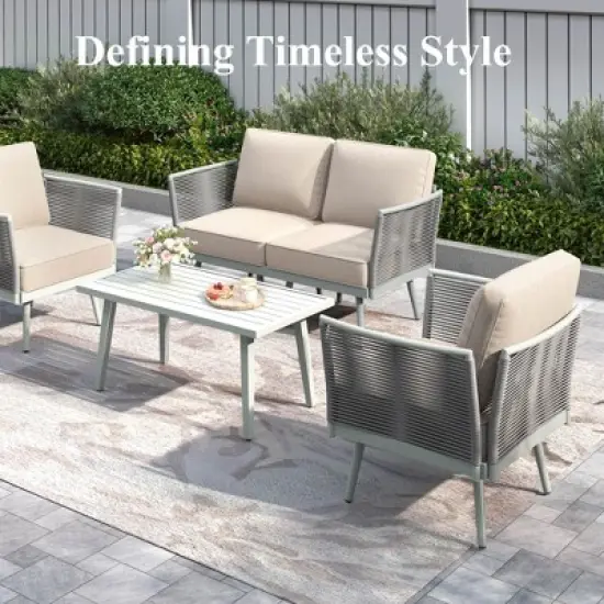 Captiva Designs Outdoor Patio Rope Rattan Furniture Conversation Sets with Coffee Table image {1}