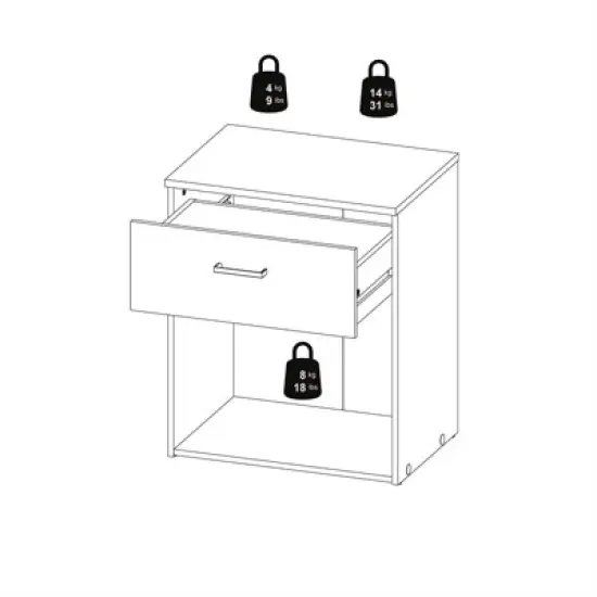 1 Drawer Nightstand in White - Tvilum image {6}