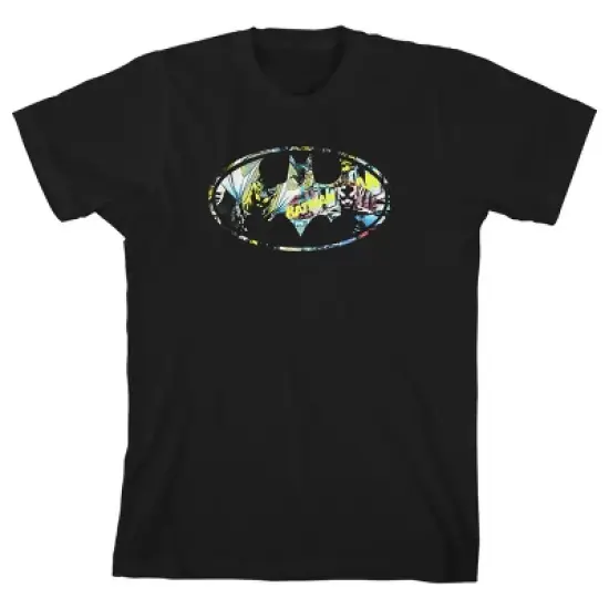 Batman Shiny Silver and Yellow Logo Black T-shirt Toddler Boy to Youth Boy image {4}