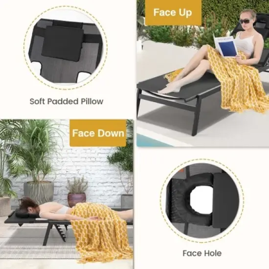 Costway Patio Tanning Lounge Chair 5-Position Outdoor Recliner with Face Hole Poolside image {3}