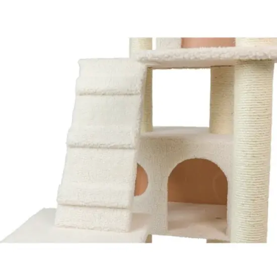 Armarkat B7701 Classic Real Wood Cat Tree In Ivory, Jackson Galaxy Approved, Multi Levels With Ramp, Three Perches, Two Condos image {8}