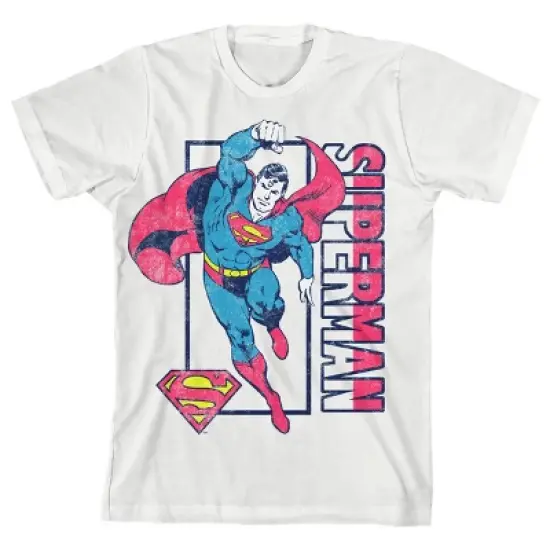 Superman in Flight Boy's White T-shirt Toddler Boy to Youth Boy image {5}