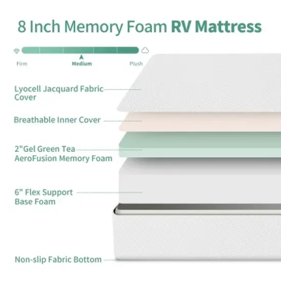 Vipbear RV Mattress 8 Inch/10 Inch Memory Foam Mattress, Cooling Green Tea/Gel Medium Firm Bed Mattress in a Box Pressure Relief Mattresses image {4}