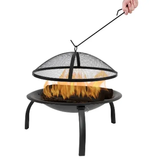 Flash Furniture 22.5" Foldable Wood Burning Firepit with Mesh Spark Screen and Poker image {6}