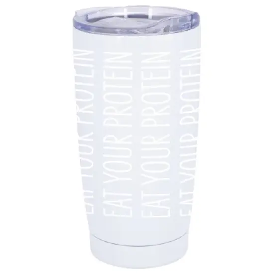100 North 20 Ounce Stainless Steel On the Go Travel Tumbler With Push Top Lid, Eat Your Protein White image {5}