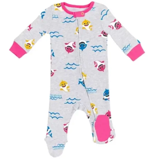 Pinkfong Baby Shark 2 Pack Zip Up Sleep N' Play Coveralls Pink / Gray  image {2}