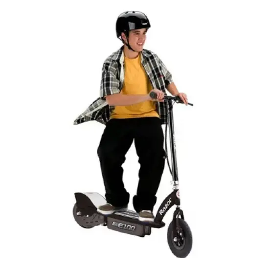 Razor E100 Kids Ride On 24V Motorized Powered Electric Kick Scooter Toy, Speeds up to 10 MPH with Brakes, and Pneumatic Tires for Kids Ages 8+, Black image {2}