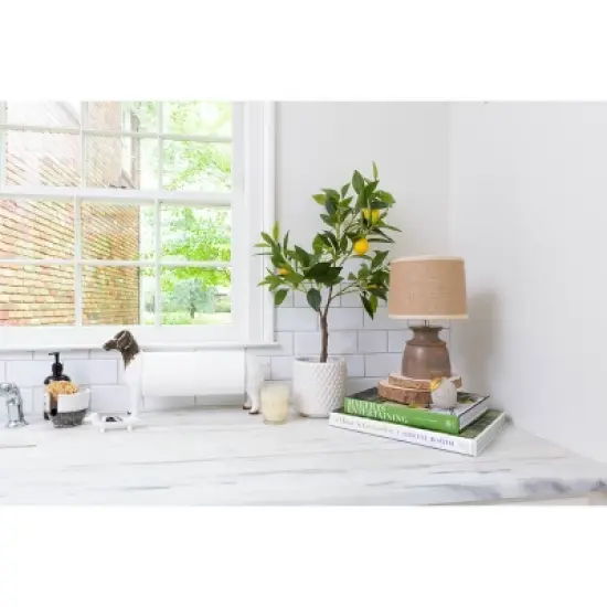 28" Artificial Faux Lemon Tree in Cement Pot - Storied Home image {2}