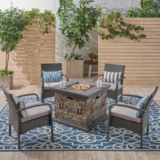 Christopher Knight Home 5pc Cordoba Wrought Iron Outdoor Patio Fire Pit Furniture Set with Club Chairs image {7}