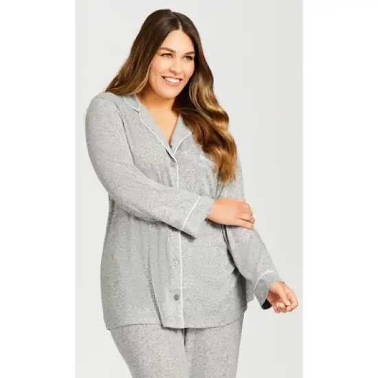 Women's Plus Size Hacci Button Top - gray | AVENUE image {6}