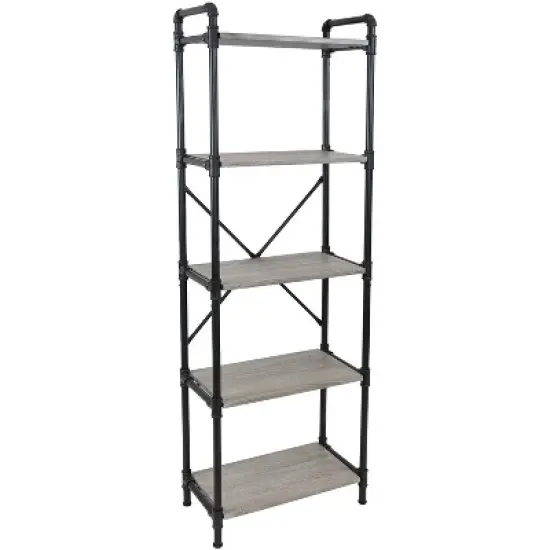 Sunnydaze 5 Shelf Industrial Style Pipe Frame Freestanding Bookshelf with Wood Veneer Shelves image {8}
