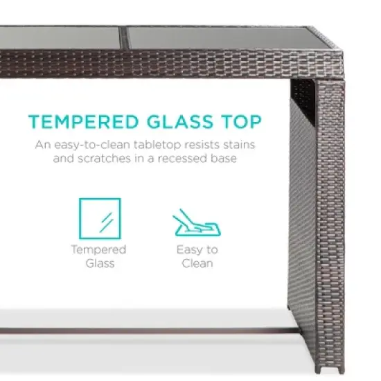 Best Choice Products 7-Piece Outdoor Rattan Wicker Bar Dining Patio Furniture Set w/ Glass Table Top, 6 Stools image {3}