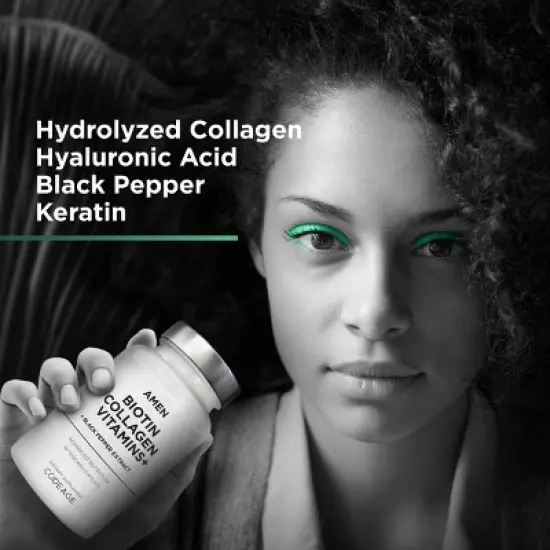 Amen Biotin Collagen Peptides, Vitamins C & E, Folate, Keratin, Hyaluronic Acid, Hair & Skin, 90 ct image {3}