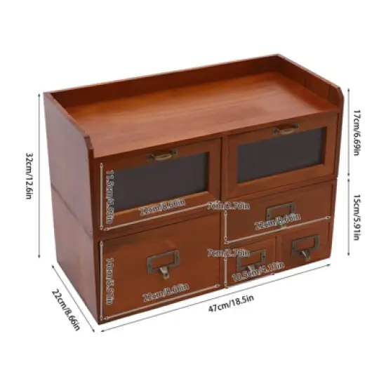 YIYIBYUS Desktop Organizing Cabinet, Vintage Drawers for Desk, Brown image {3}