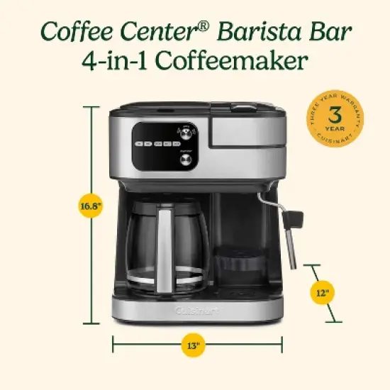 Cuisinart Coffee Center 12 Cup 4-in-1 Combination Espresso and Coffeemaker Stainless Steel image {6}
