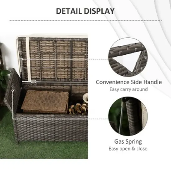 Dexmalle 2-In-1 Large Patio Wicker Storage Bench with Handles image {4}