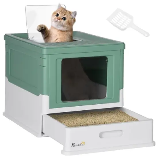 PawHut Hooded Cat Litter Box with Scoop, Enclosed Cat Litter Tray with Front Entry, Top Exit, Portable Pet Toilet with Large Space image {6}
