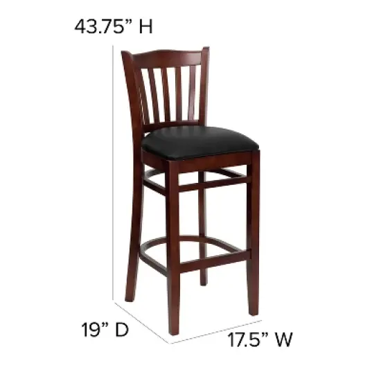 Flash Furniture Vertical Slat Back Wooden Restaurant Barstool image {6}
