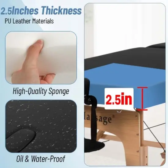 Bestmassage Massage Table 2 Fold Portable Massage Table Height Adjustable Salon Tattoo Bed, Black image {4}