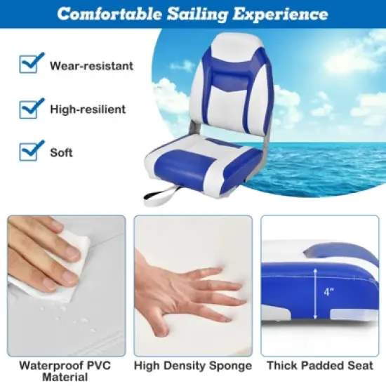 Costway 2 Pack High Back Folding Boat Seats with Sponge Cushion & Flexible Hinges image {4}
