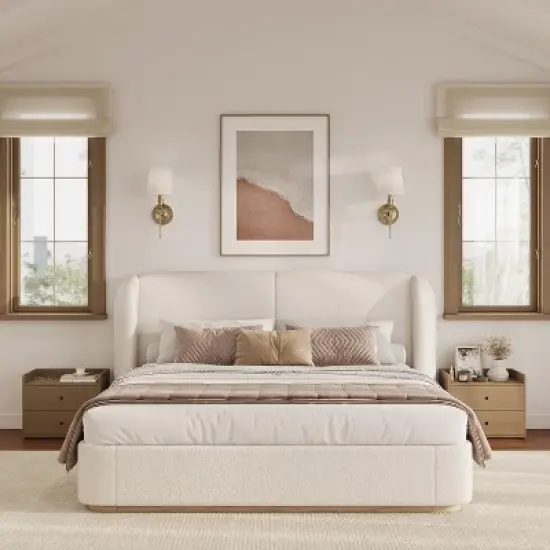 Queen/King Size Platform Bed Frame with Upholstered Headboard - ModernLuxe image {1}