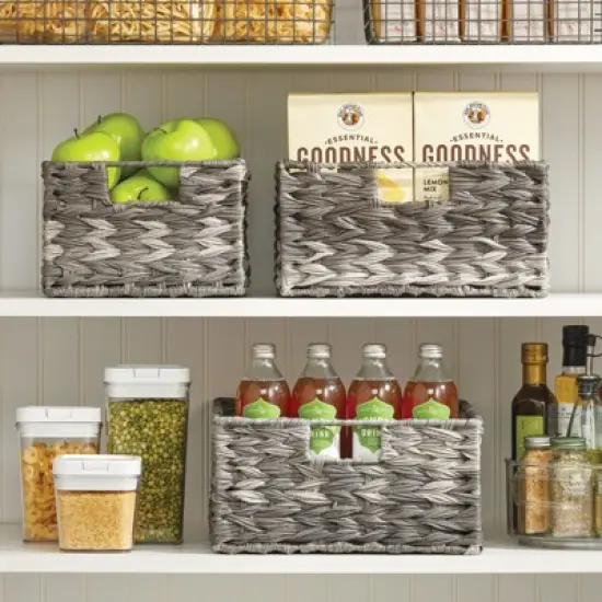 mDesign Woven Farmhouse Pantry Food Storage Bin Basket Box - 3 Pack - Gray Ombre image {2}