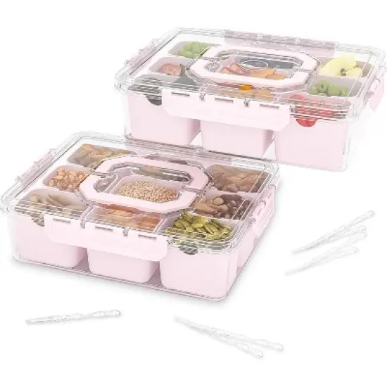MaseiKar Divided Serving Tray with Lid, 9 Compartment Snack Box, Charcuterie Organizer, Snackle Box for Candy, Nuts, Fruits, Snacks image {8}