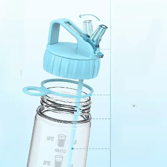HYDRATE 900ml Water Bottle with Straw and Motivational Time Markings, Sky Blue image {1}