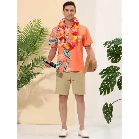 Lars Amadeus Men's Summer Patchwork Hawaiian Shirt Button Down Pocket Leaf Printed Shirts image {2}
