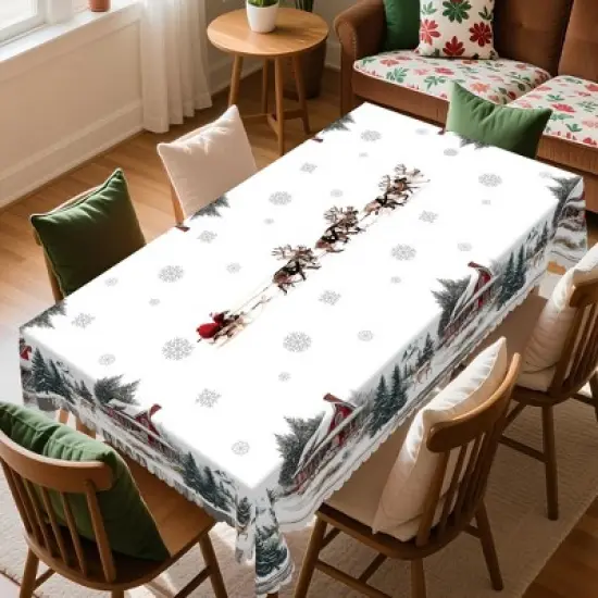 LOVEVOOK Christmas Rectangle Tablecloth Flower Xmas Table Cloths, Washable Polyester Fabric Table Covers for Dining, Party Holiday Decor image {5}