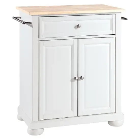 Alexandria Natural Wood Top Portable Kitchen Island - White - Crosley image {1}