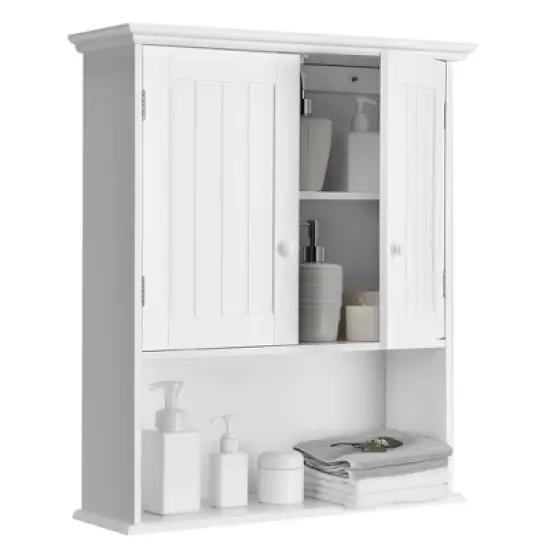 Costway Wall Mount Bathroom Cabinet Storage Organizer Medicine Cabinet with 2-Doors and 1- Shelf Cottage Collection Wall Cabinet image {11}