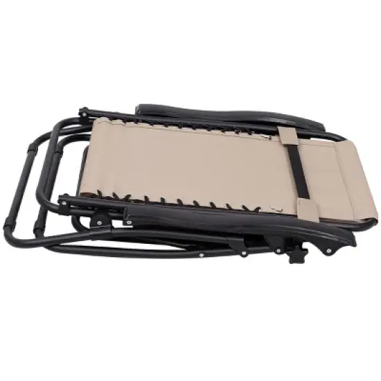 Costway 3PCS Zero Gravity Reclining Lounge Chairs Pillows Table Portable Folding Beige image {8}