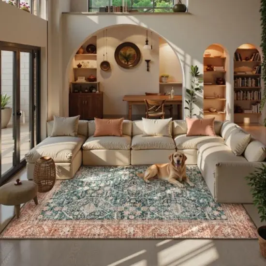 Lahome Oriental 8'2"x10' Area Rugs Ultra-Thin Soft Orange Rugs for Living Room Washable Non-Shed Print  Indoor Carpet for Bedroom Playroom Nursery image {7}