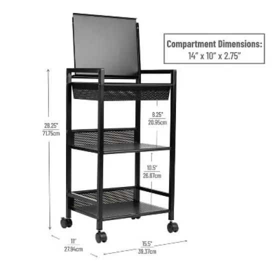 Mind Reader 3-Tier Cart with Covered Compartment Storage Metal image {2}