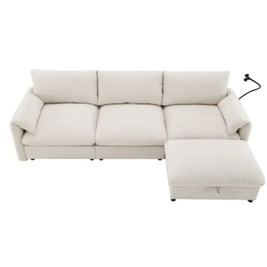 Whisen Oversized Chenille Sectional Sofa with Storage Ottoman and Pockets, Adjustable Phone Holder and Charging Ports image {10}