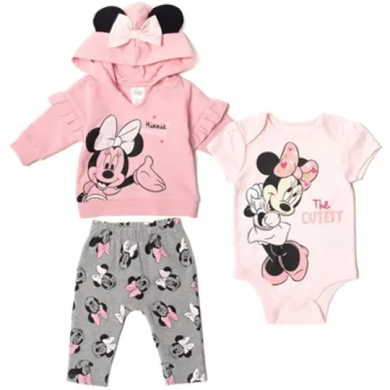 Disney Classics Mickey Mouse Winnie the Pooh Baby Hoodie Bodysuit and Pants 3 Piece Outfit Set Newborn to Infant image {11}