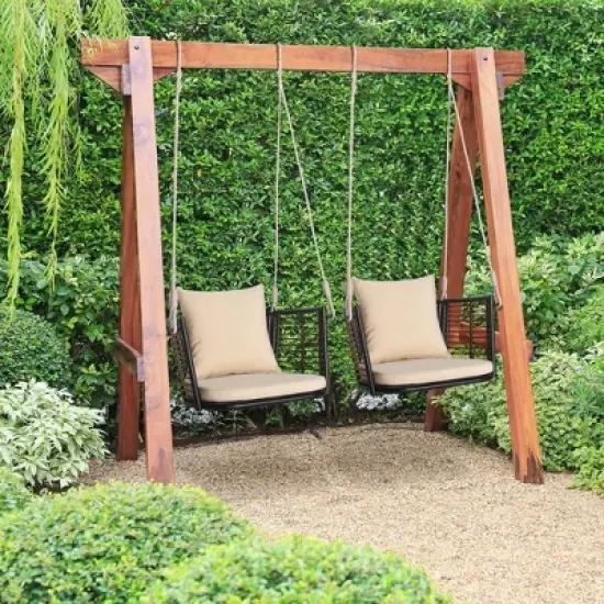 Costway Patio Hanging Rattan Basket Chair Swing Hammock Chair with Seat Cushion image {2}