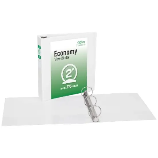 Office Essentials Economy View 3 Ring Binders, 2" Round Rings, 2.8" Spine, 375-Sheet Capacity, White Binders (4-Pack of 03146) image {6}