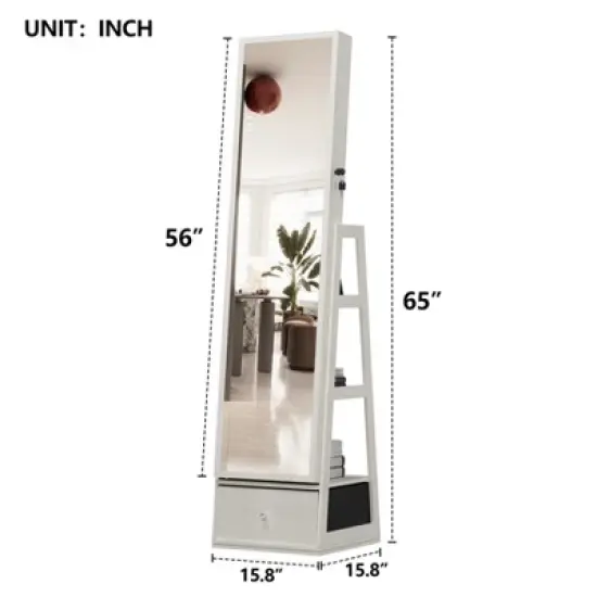 Dexmalle White 360&deg;Swivel Jewelry Cabinet with Full Length Mirror image {4}
