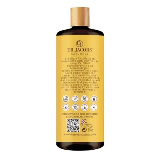 Dr Jacobs Naturals Rich Castile Almond Body Wash Hypoallergenic Vegan Sulfate-Free Paraben-Free Dermatologist Recommended 32oz - Almond image {2}