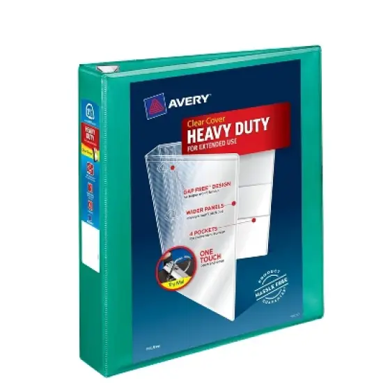 Ring Binder 2.1"x1.5" Clear Cover 400 Sheet Capacity Heavy Duty Green - Avery: Polypropylene D Rings, 4 Pockets image {5}