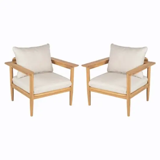 2-Piece Acacia Wood Outdoor Club Chair Set with Beige Cushions and Wide Backrest,Lounge Armchairs for Patio or Garden-The Pop Home image {2}