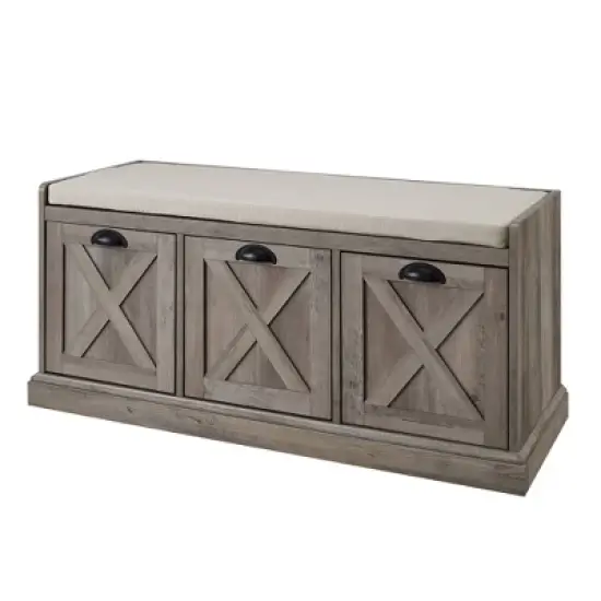 Farmhouse 40" 3 Drawer Storage Bench with Cushion - Saracina Home image {9}